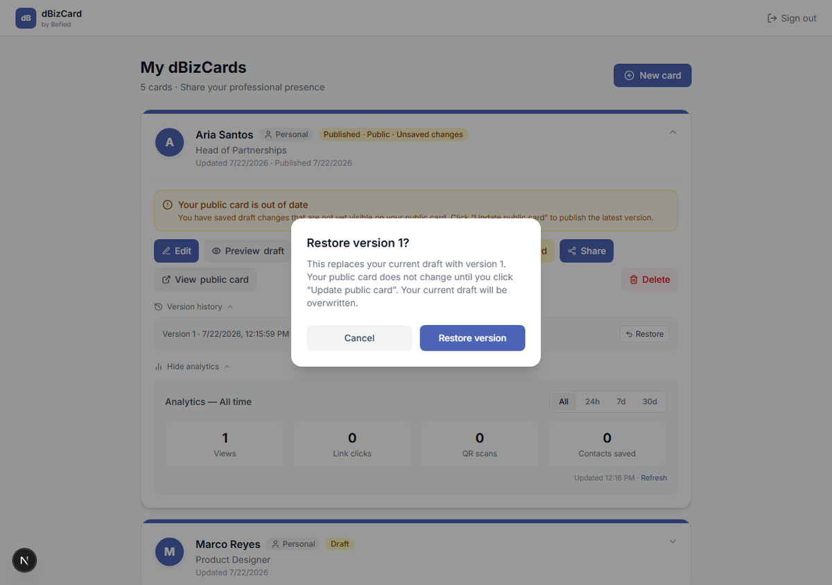 Restore confirmation dialog
