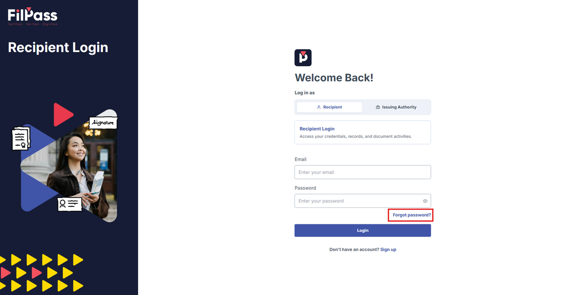 Image of Login page with the Forgot Password highlighted in a red box
