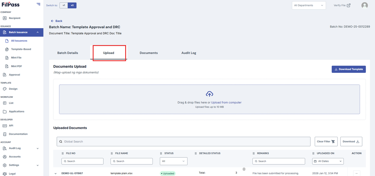Image of Upload page with the Upload tab highlighted by a red box