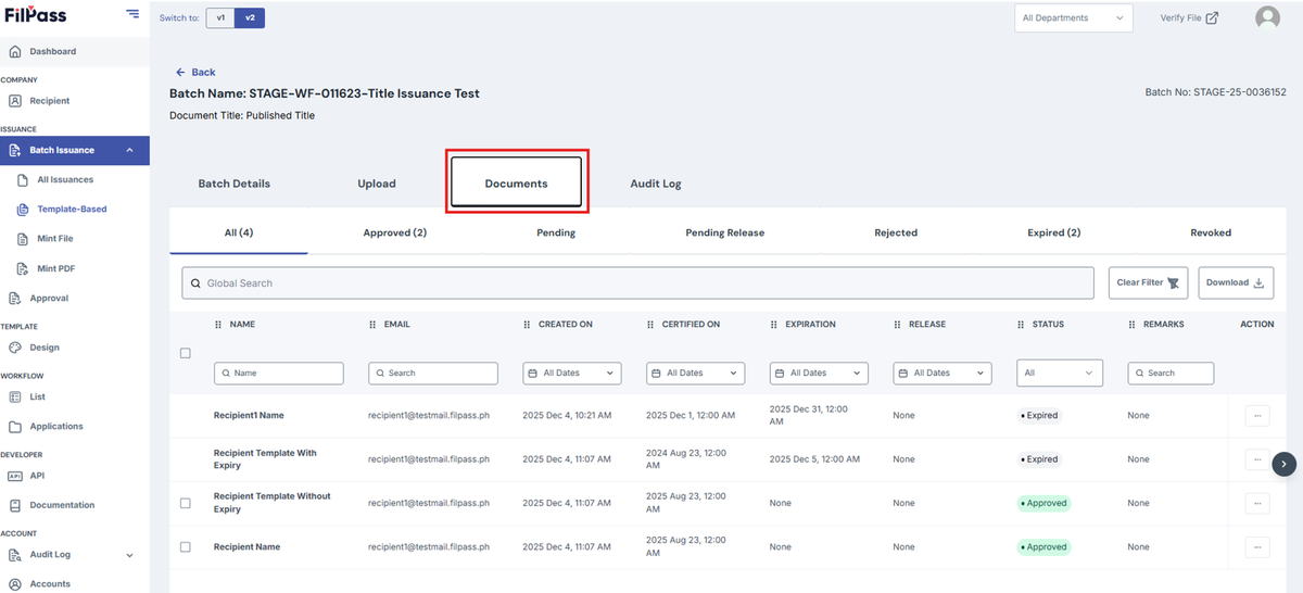 Image of Documents page with Documents tab highlighted by a red box