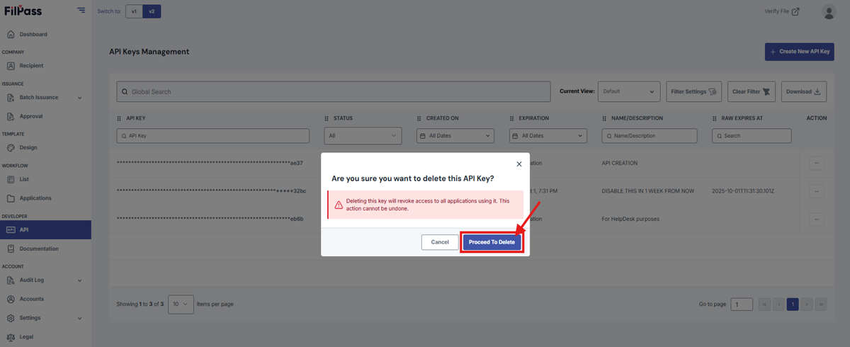 Image of selecting Proceed to Delete