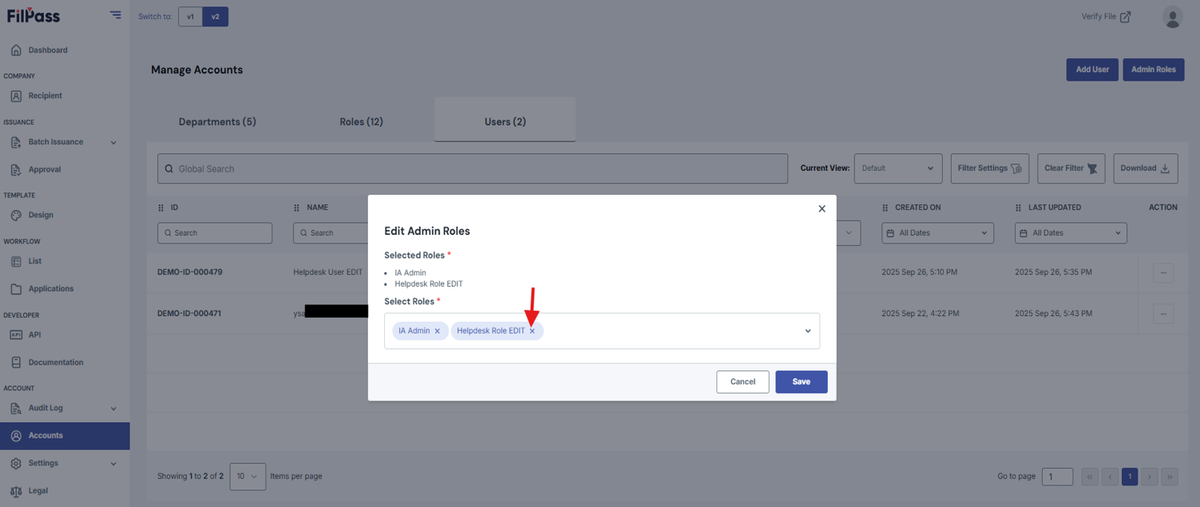 Image of the Edit pop-up modal with the X button being highlighted.