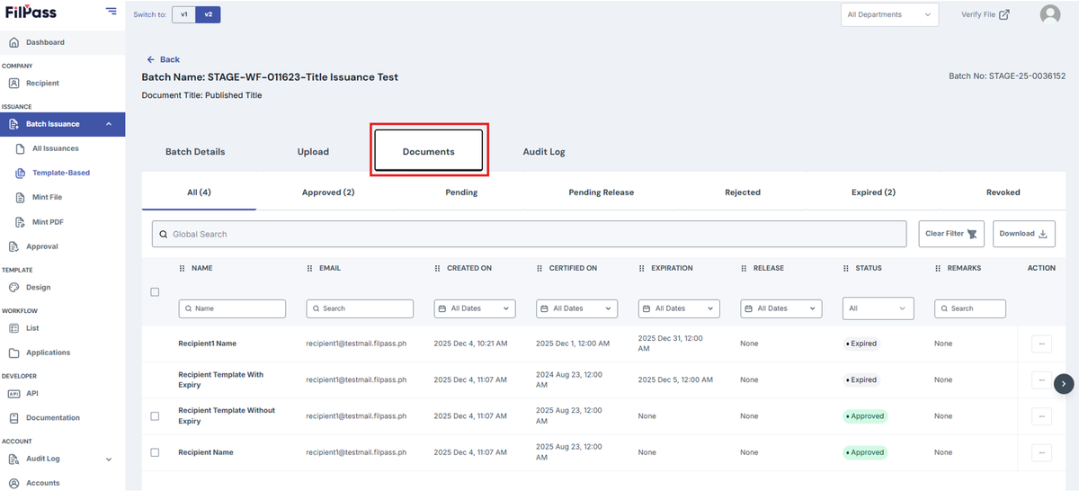 Image of Documents page with Documents tab highlighted by a red box