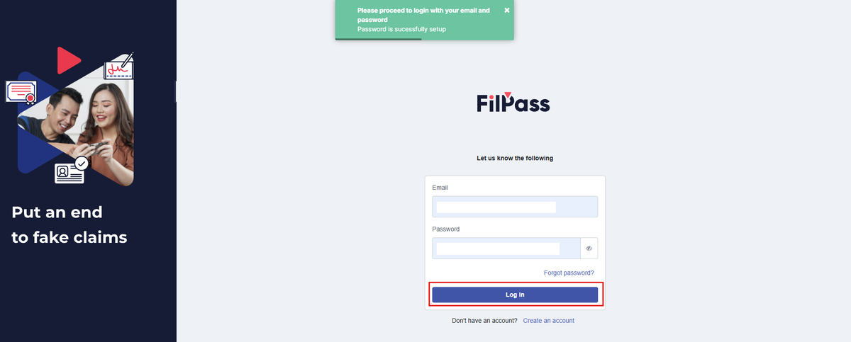 Image of the Recipient Login with the Login button highlighted in a red box