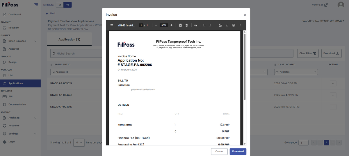 Image of the Invoice Modal with the Invoice Preview