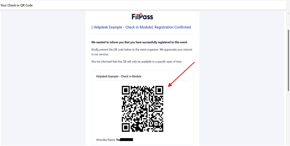 Image of Email with the QR code for Check-In