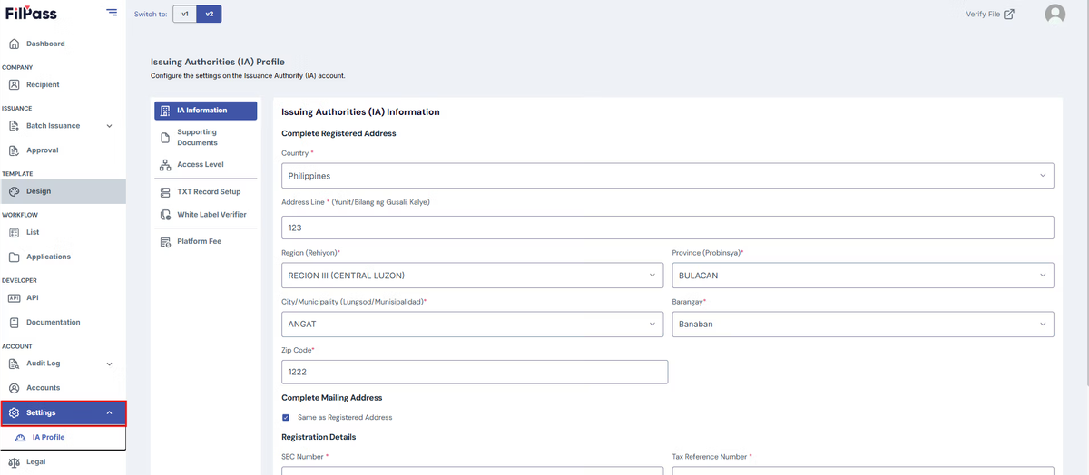 Image of the IA Profile tab on the navigation bar being highlighted.