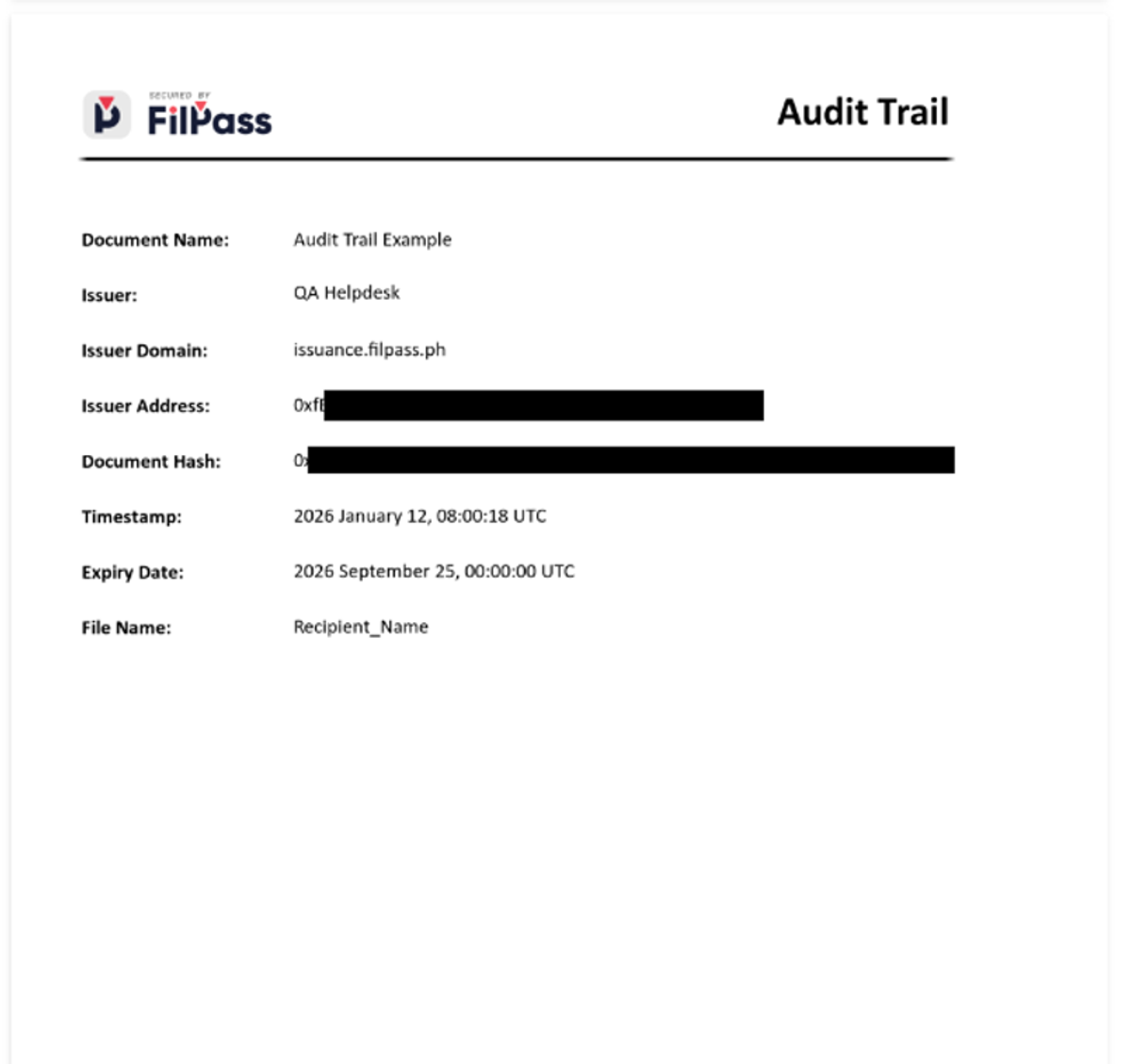 Image of Audit Trail page