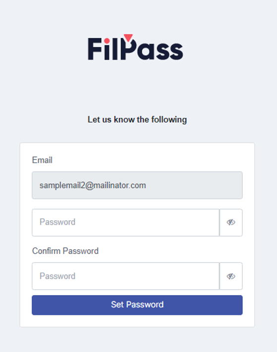 Image with Email, Password and Confirm password fields with a Set password button