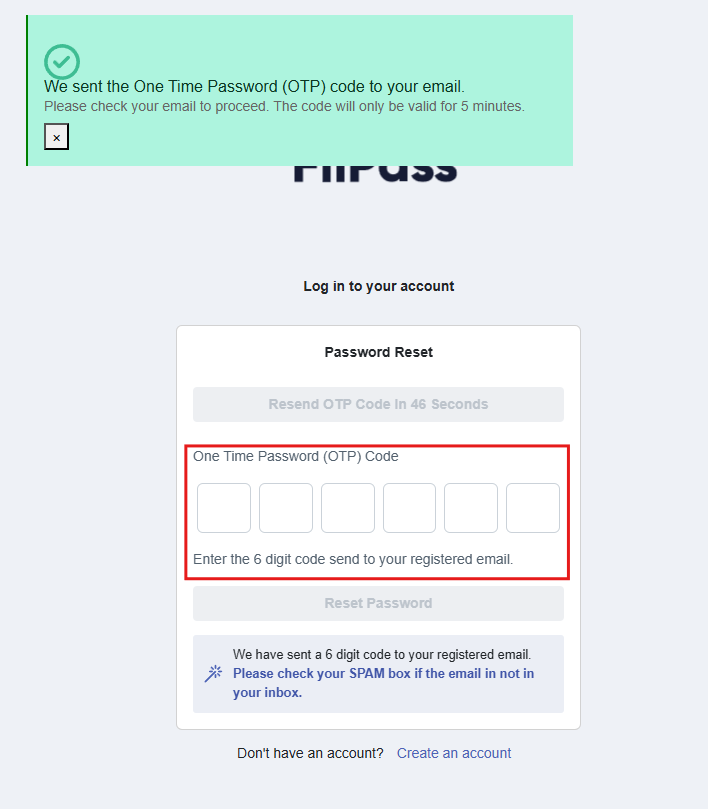 Image of password reset form