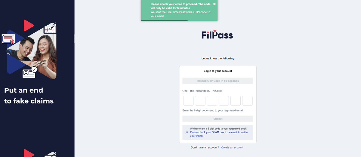 Image of the OTP page with the OTP fields highlighted in a red box