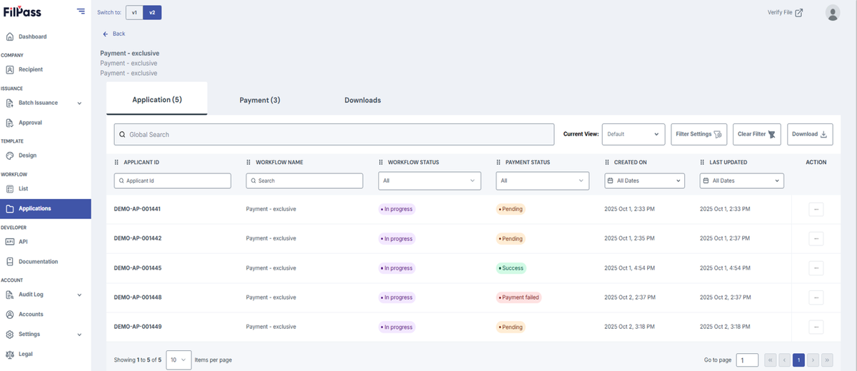 Image of Workflow Applications page
