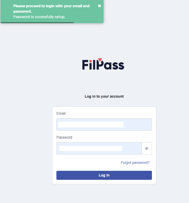 Image of a pop up message appearing after you confirm the password