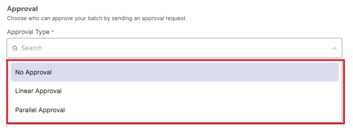 Image of Approval dropdown field and the options being highlighted in a red box