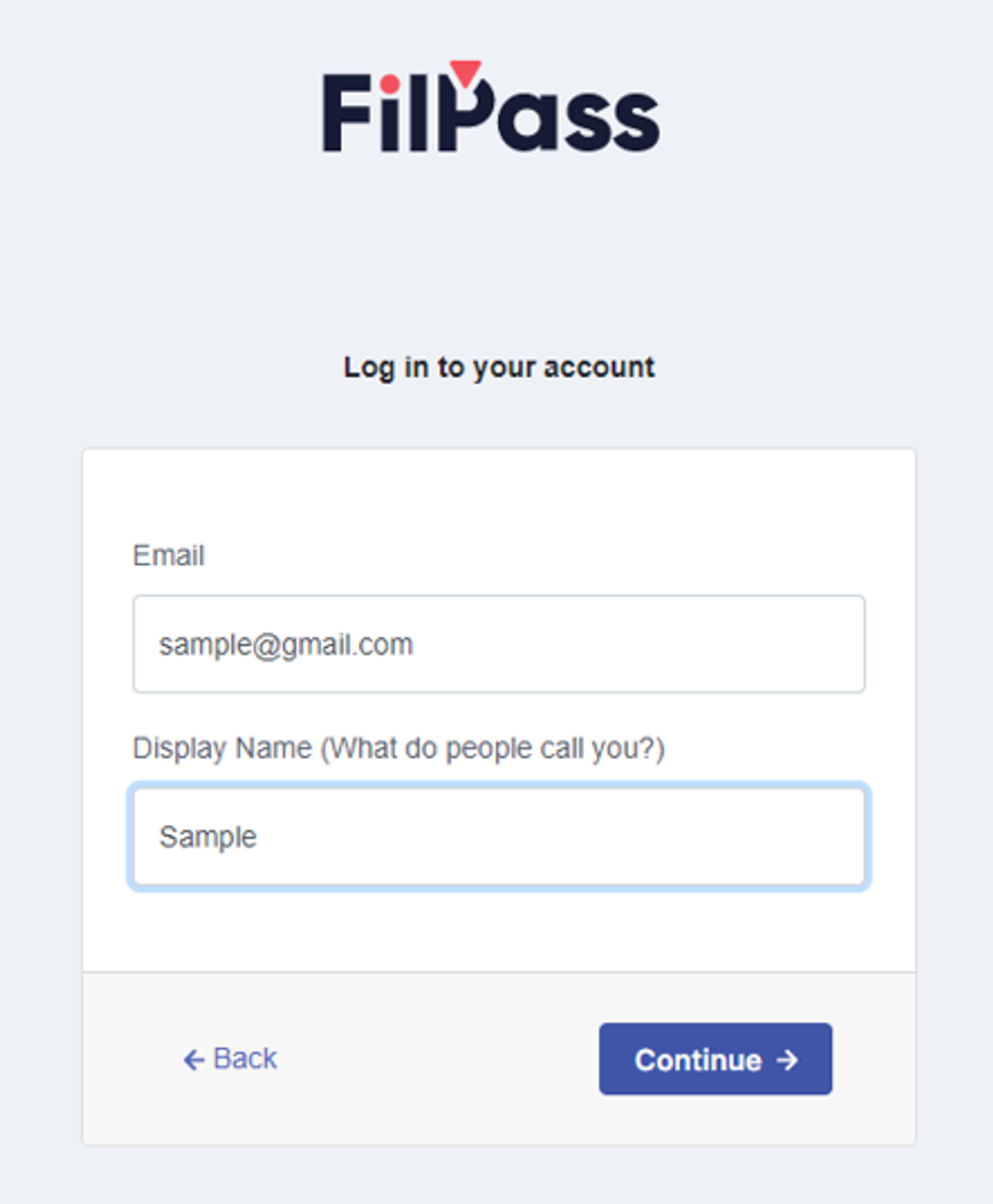 Page with Email and Display Name