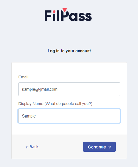 Page with Email and Display Name