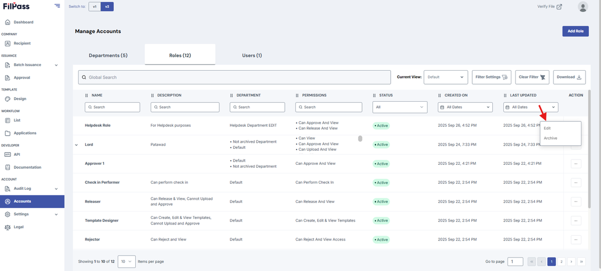 Image of the Role tab with the Edit button being highlighted.