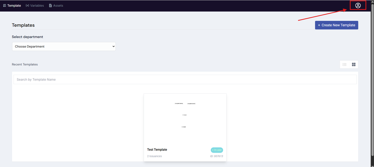 Image of the Template design page with the Profile photo icon highlighted in a red box