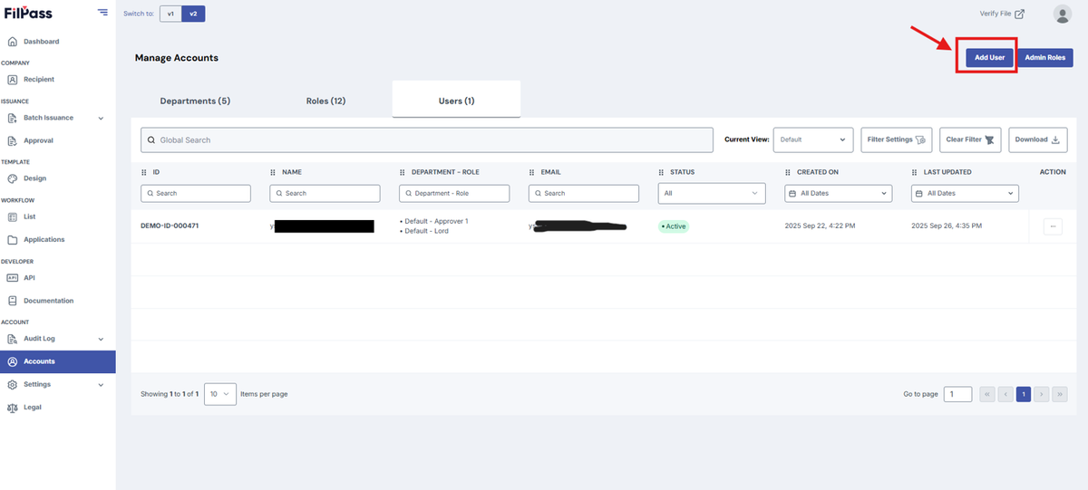 Image of the User tab with the Add User button being highlighted.