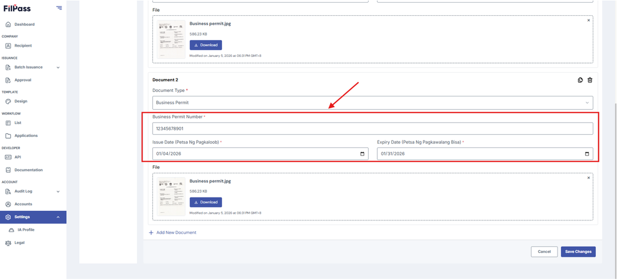 Image of the page with the highlighted necessary details.