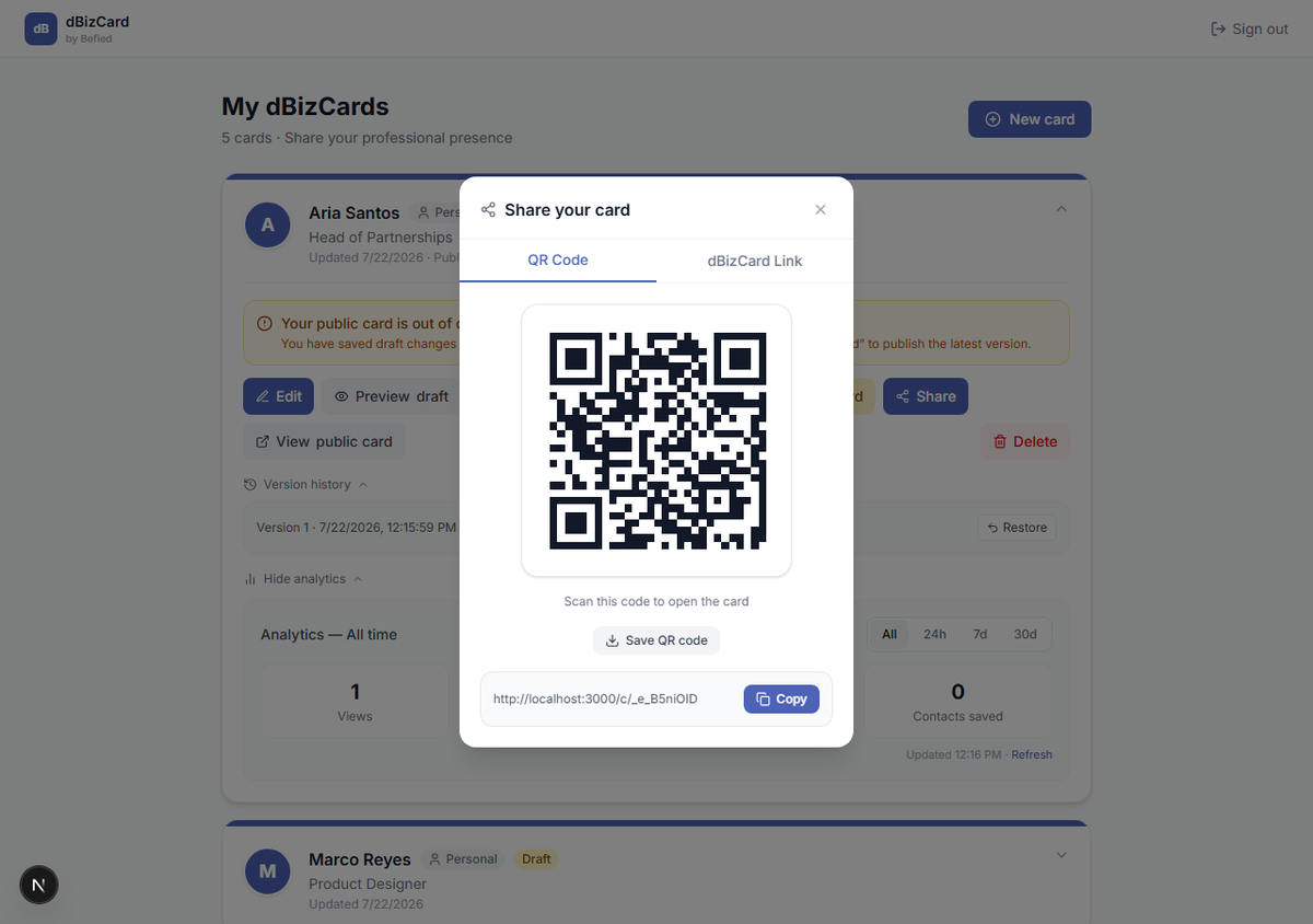 Share window with Copy link and QR code