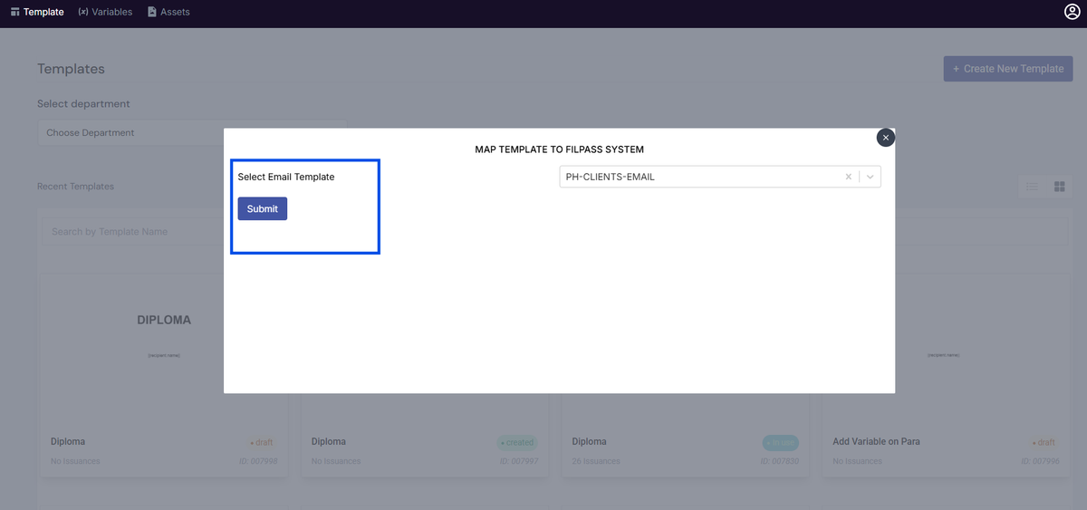 Image of the Map template modal 
