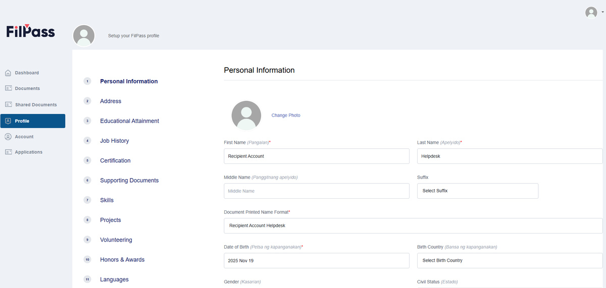 Image of Profile page