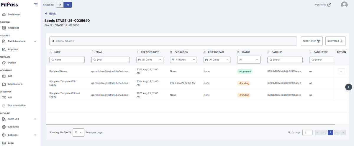 Image of View Batch page