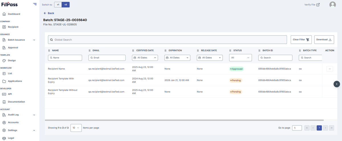 Image of View Batch page