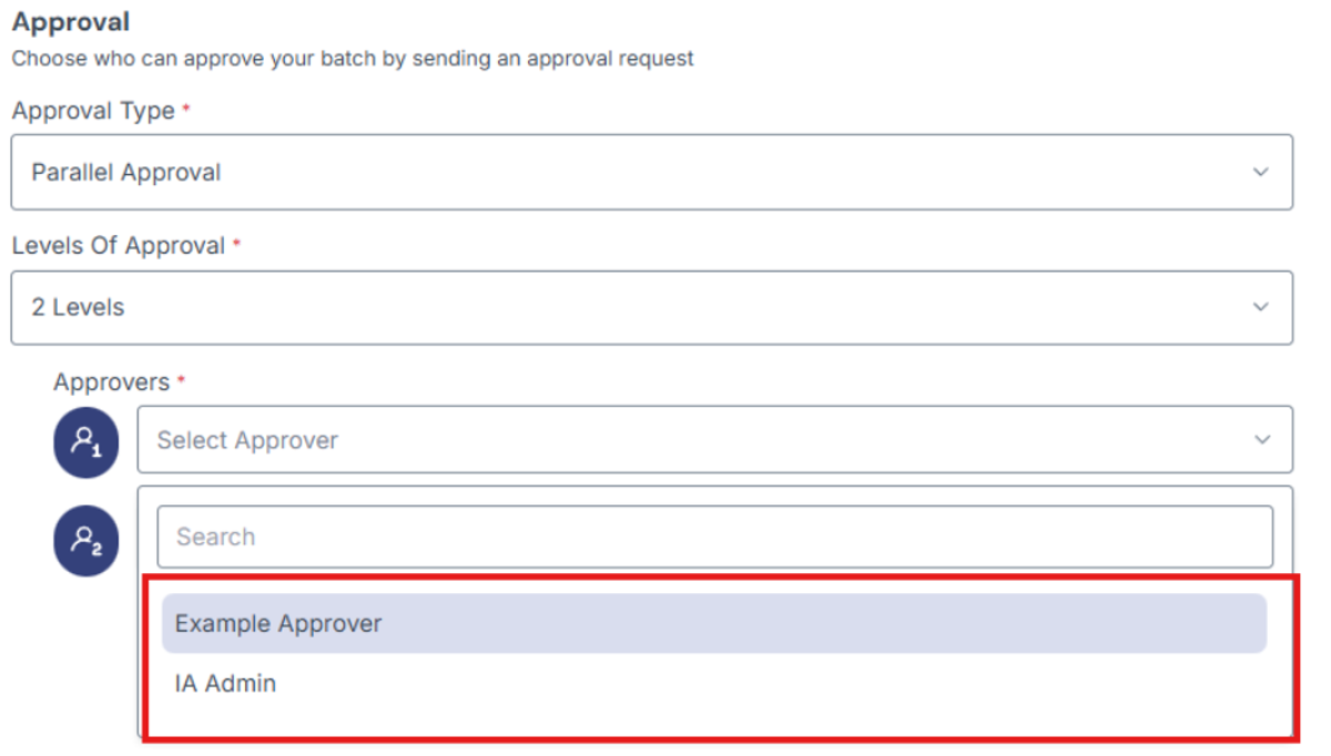 Image of Approvers dropdown options highlighted by a red box