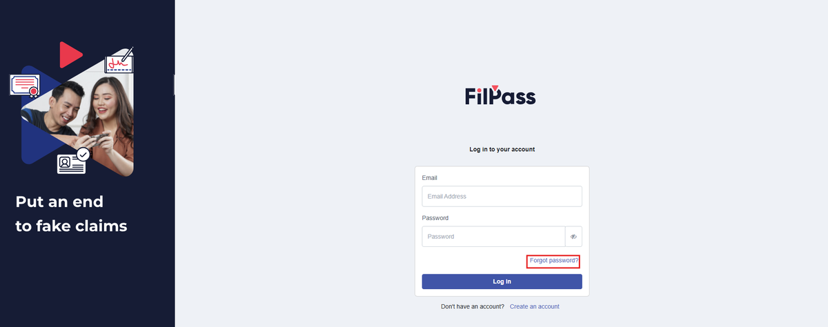 Image of the Login page with the Forgot Password highlighted in a red box