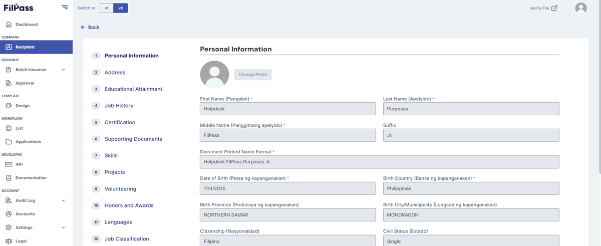 Image of Personal Information of a Recipient