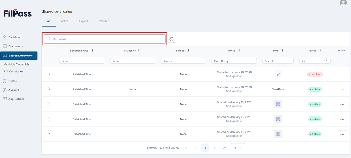 Image of the Shared Documents page with the Global Search field highlighted by a red box