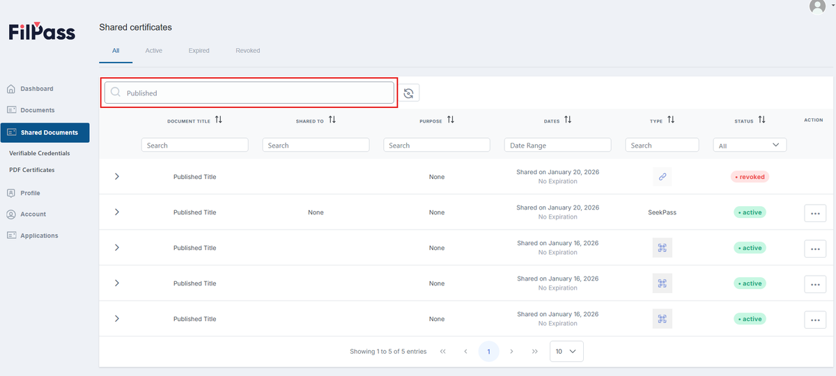 Image of the Shared Documents page with the Global Search field highlighted by a red box