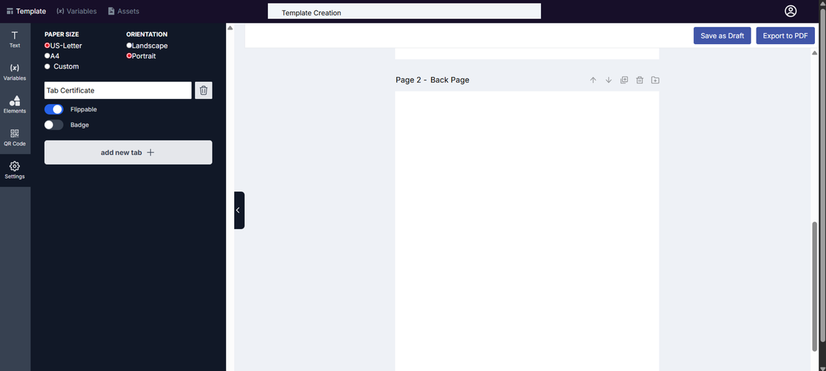 Image of the Template Design page on Page 2