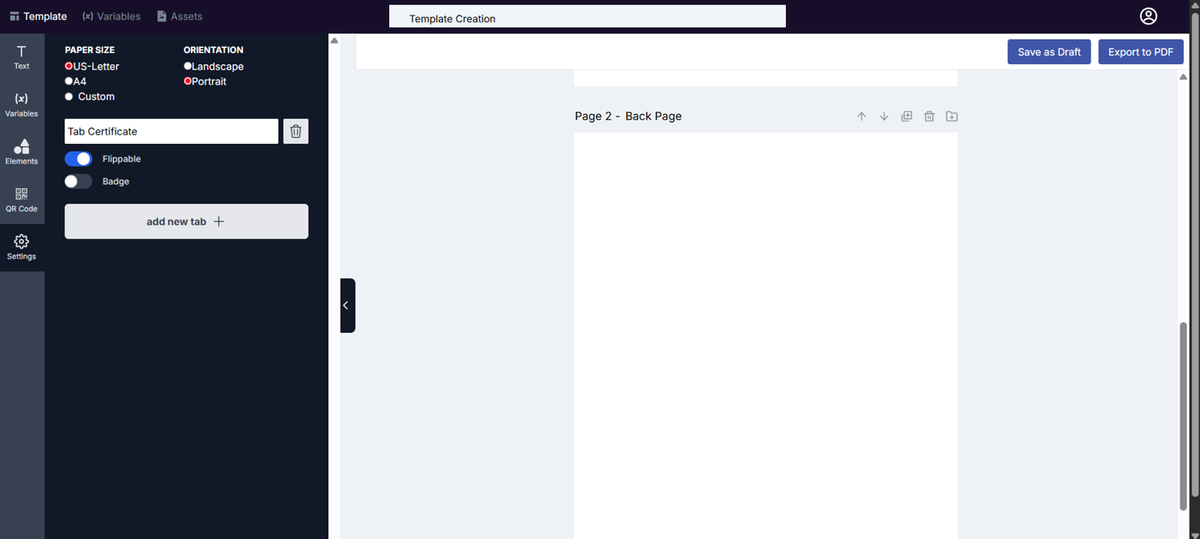 Image of the Template Design page on Page 2
