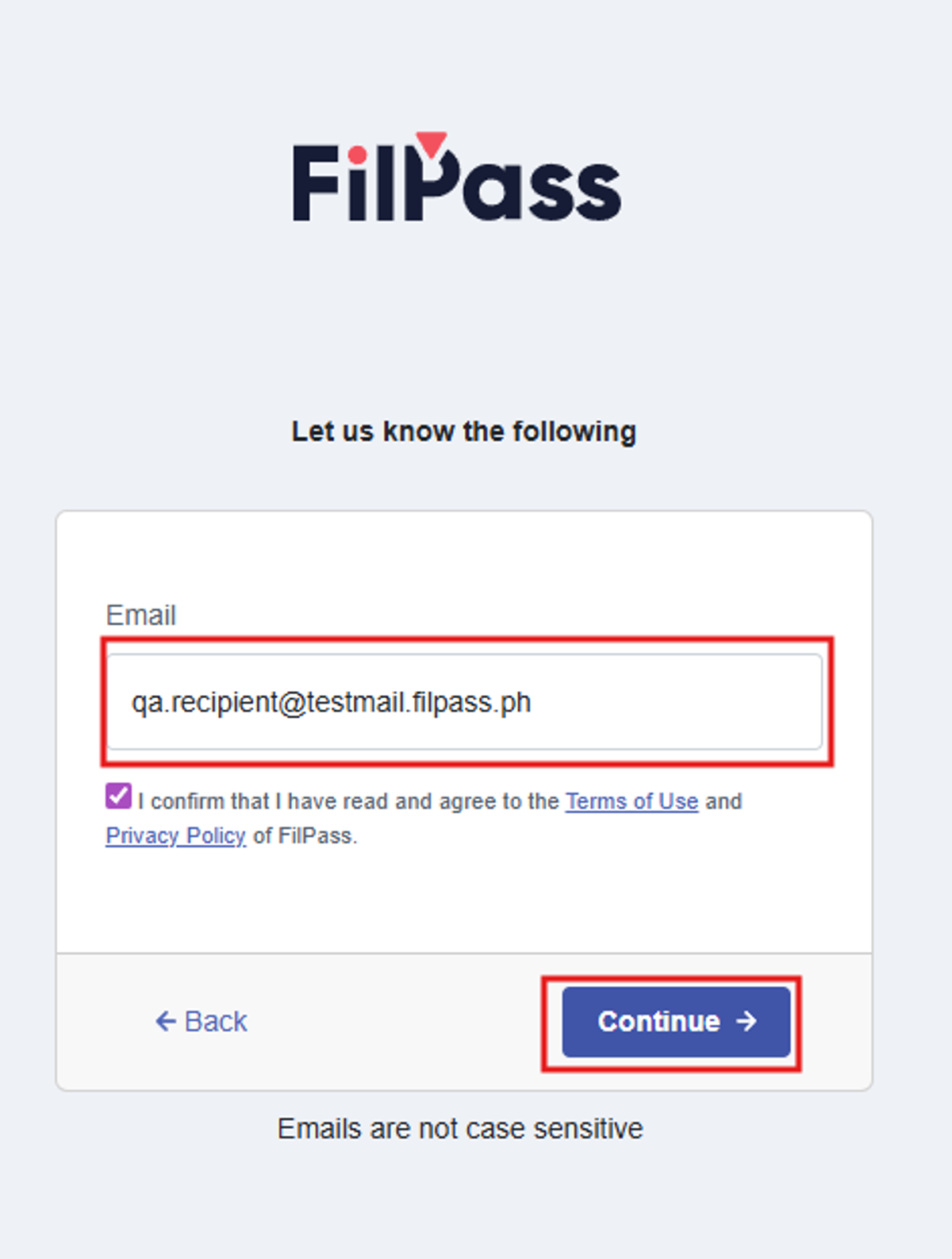 Image of the Signup page with the Email field and Continue button highlighted in a red box