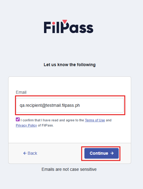 Image of the Signup page with the Email field and Continue button highlighted in a red box