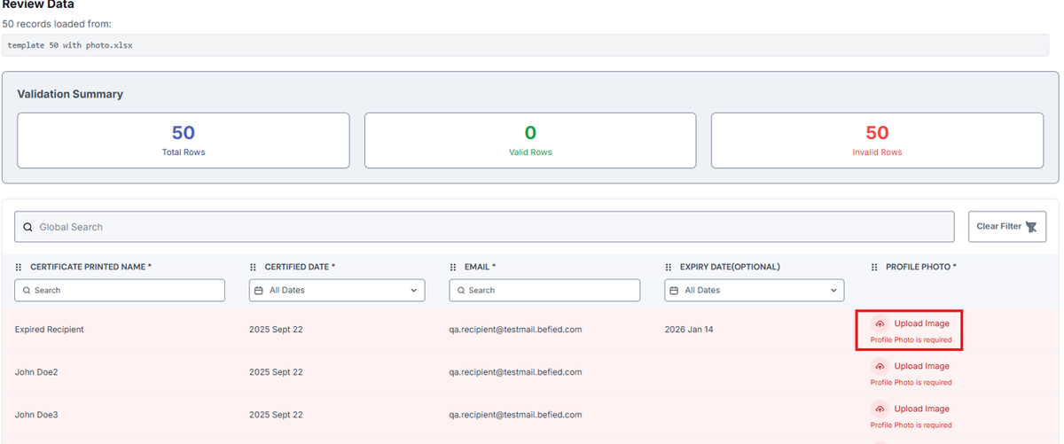 Image of Upload page with the Upload Image button highlighted in a red box