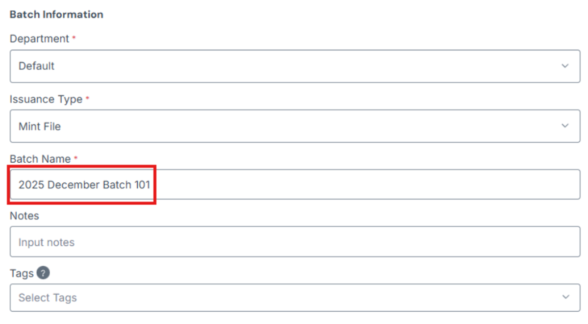 Image of Batch Name field highlighted in a red box