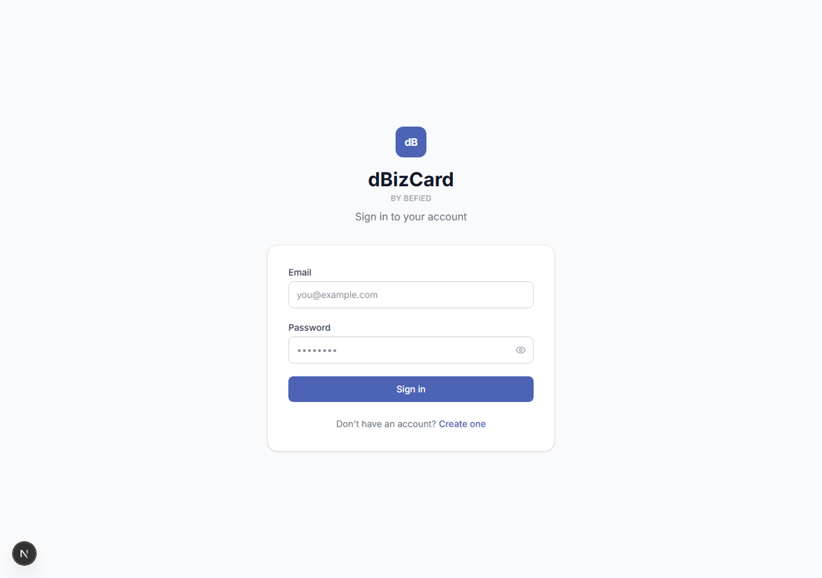 dBizCard login page