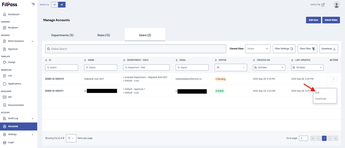 Image of the User tab with the Edit button being highlighted.