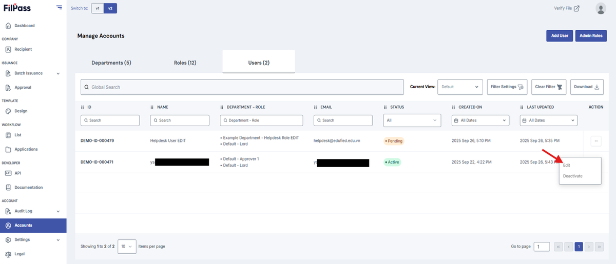 Image of the User tab with the Edit button being highlighted.