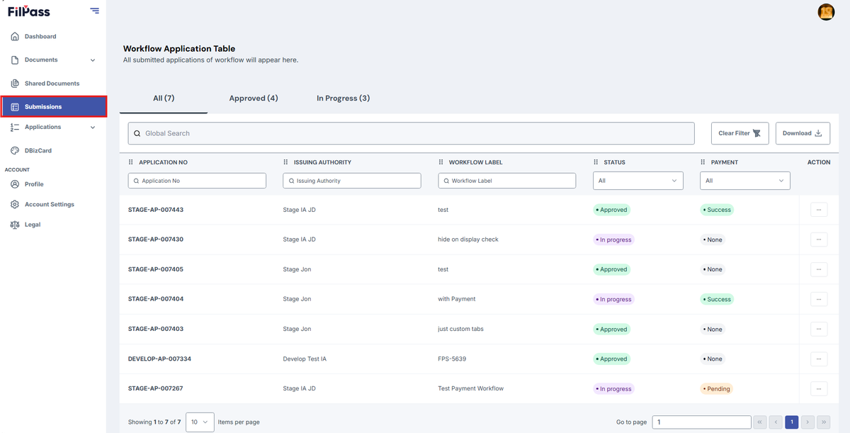 Image of the Dashboard page with the Applications button highlighted in a red box