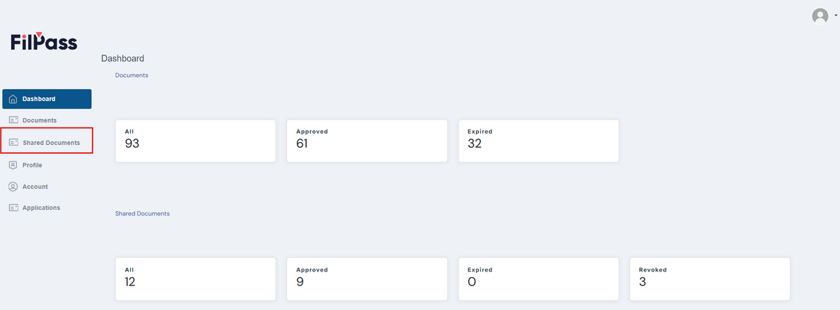 Image of the Recipient Dashboard with the Shared Documents tab