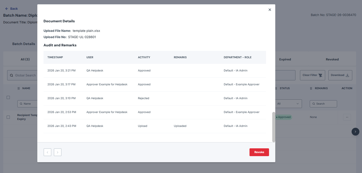 Image of Document Details modal with Audit logs on display