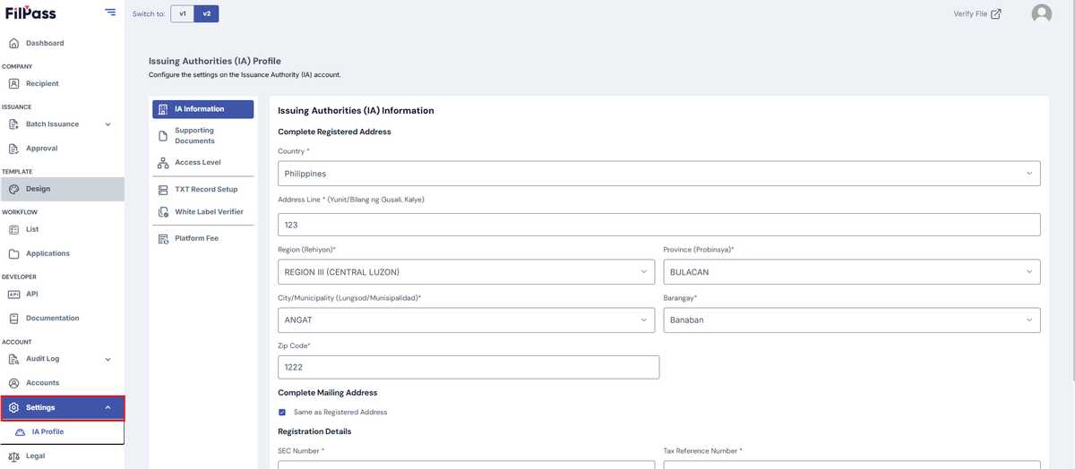 Image of the IA Profile tab on the navigation bar being highlighted.