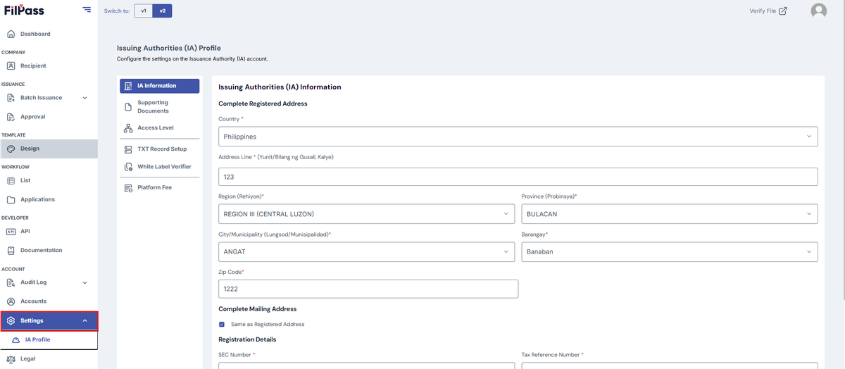 Image of the IA Profile tab on the navigation bar being highlighted.