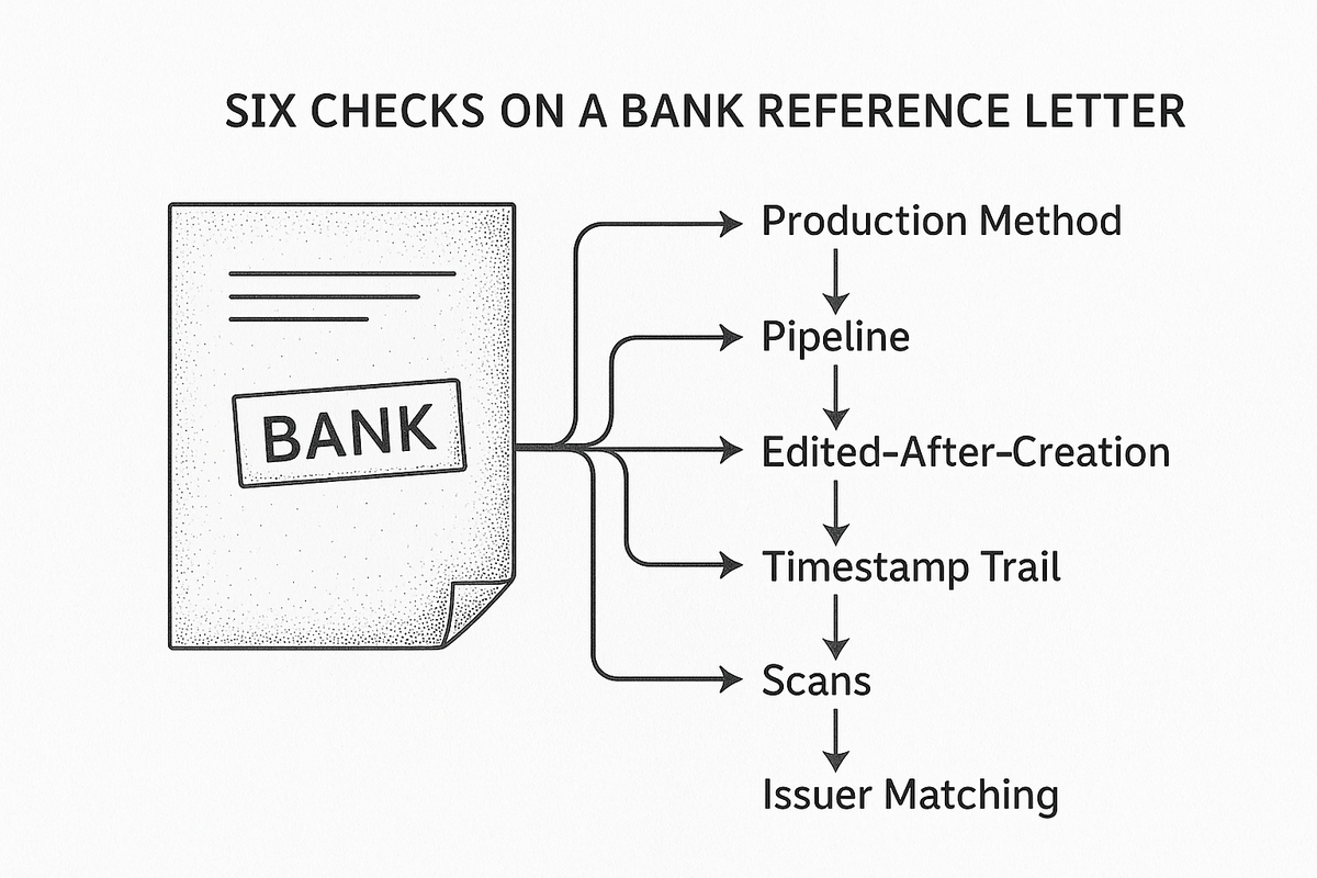 Six-check flow for a bank reference letter
