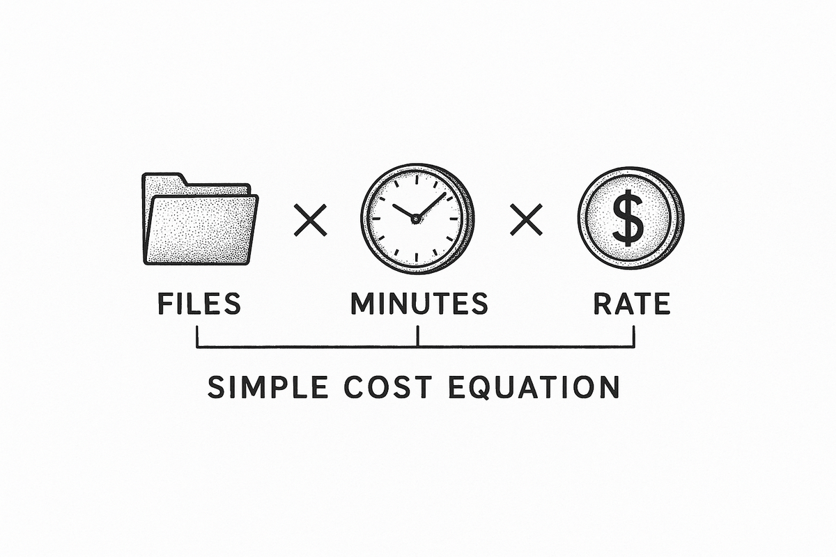 Equation for pricing a manual KYB workflow from files, minutes, and rate
